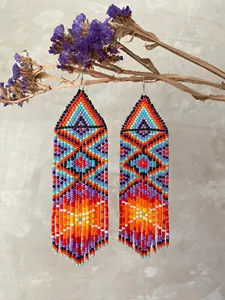 Pendientes de Cuentas Multicolores de SUPER CALIDAD, Pendientes de Cuentas Coloridos, Pendientes Tribales con Flecos, PARA BODA - Product Image 3