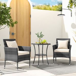 Juego de muebles de patio de 3 piezas con cómodas sillas acolchadas y elegante mesa de centro de vidrio templado - Product Image 2