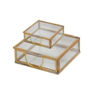 Organisateur de bijoux en verre carré avec cadre en laiton et base miroir, boîte de rangement - Product Image 2