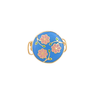Anillo Redondo de Esmalte Azul Chapado en Oro para Mujer, con Patrón de Ramas de Flor Rosa, Accesorios para Fiestas, Joyería de Diseño - Product Image 3