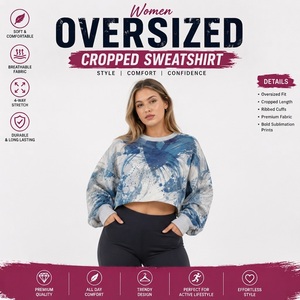 Sudadera Corta Oversize para Mujer, Estampado por Sublimación, Ropa de Invierno, Top de Forro Polar, Camiseta Corta de Felpa Francesa con Efecto Tie-Dye para Mujer - Product Image 2