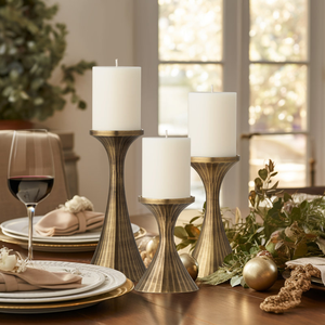 High Quality Brass Candle Stand Set of 3 Tapered Design Durable Metal Pillar Candle Holders for Home Wedding Party At Good Rates - Product Image 5