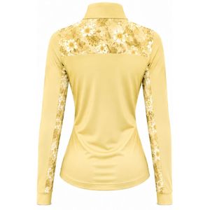 Camiseta deportiva de fitness para mujer, beige, personalizada por el fabricante, con cremallera de un cuarto, panel floral en la manga, manga larga, para equitación. - Product Image 2