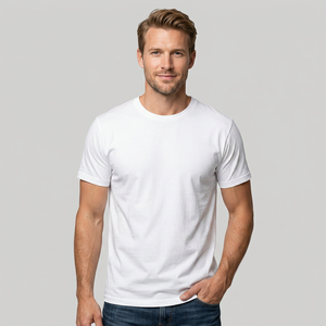 Camiseta de Manga Corta con Cuello Redondo de Algodón Blanco para Hombre, Corte Regular, Tejido de Punto Jersey Informal, Color Sólido, Tela Suave de Verano, Top Informal para Hombre - Product Image 4
