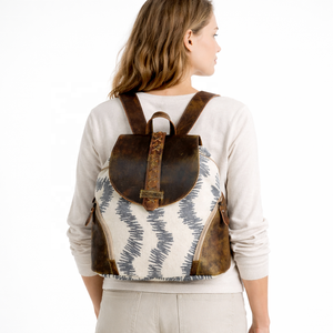 Mochila Artesanal Étnica de Lona y Cuero, Ligera y Duradera, para Senderismo, Viajes, Oficina, Universidad, Casual, Unisex - Product Image 3