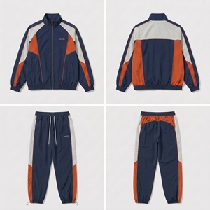 Custom Logo Winter Casual Vintage Solid <b>Fleece</b> Tracksuit Men Navy <b>Orange</b> Spandex/Cotton Track Jacket Pants 2 Piece Set Wholesale - Product Image 1