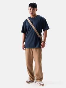 <b>mens</b> dark navy <b>blue</b> plain solid blank relaxed oversized fit short sleeve tshirt crewneck basic tee top - Product Image 3