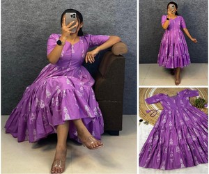 Purple A-Line Maxi Dress V-Neck <b>Cap</b> Sleeve Printed Ruffles Rayon Summer Vintage Style Breathable RUDRA DRESS 85509 - Product Image 3