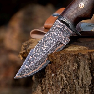 Handmade Industrial Grade Copper Damascus Hunting <b>Knife</b> with Wood <b>Handle</b> and Leather Sheath <b>for</b> Outdoor Camping - Product Image 3