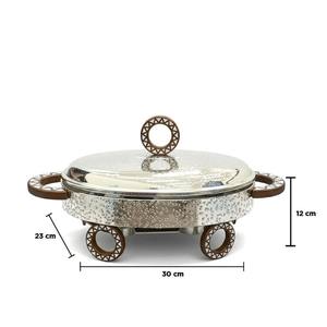 Calentador de Comida Tipo Buffet de Lujo, Ovalado, con Base de Cuerda Natural Tejida, Acero Inoxidable, Tapa Cónica Negra, Unidad Individual - Product Image 2