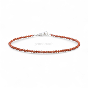 Pulsera de piedras naturales de sunstone rojo con microfacetos, pulsera de gemas de sunstone redondas para mujer, 2MM, joyería de cristal curativo al por mayor. - Product Image 2