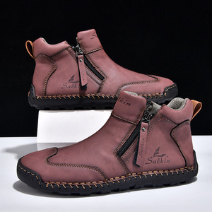 Nouvelles bottines Martin grande taille pour hommes, design à fermeture éclair, chaussures décontractées d'extérieur, bottes plates cousues à la main - Product Image 1