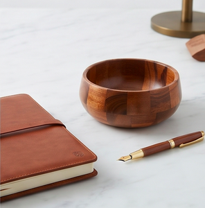 Bol rond en bois d'acacia fait main, bol à salade en bois naturel pour la maison et la cuisine - Product Image 3