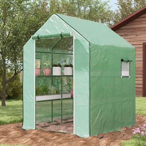 Serra a U in PVC da 4,6 x 4,7 piedi con porta scorrevole, finestre e scaffale per fiori in vetro - Resistente all'acqua e ai raggi UV - Product Image 2