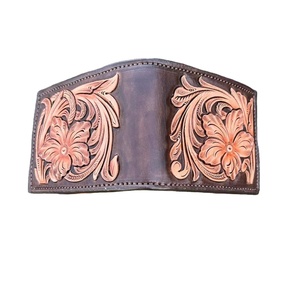 Portefeuille en cuir occidental compact de petite taille de l'exportateur indien avec design floral vintage et fermeture à glissière pour hommes - Product Image 4