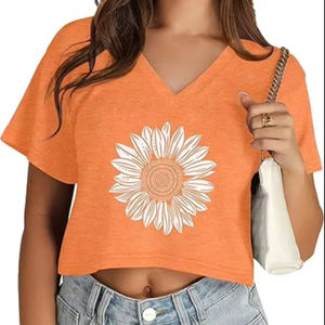 เสื้อยืดคอกว้างแขนสั้นทรงครอปสำหรับผู้หญิง รุ่นยอดนิยมประจำฤดูร้อน - Product Image 1