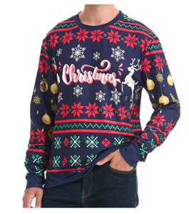 Men's Heavyweight 240gsm Custom Christmas Printed Sweatshirt Mens Heavyweight Cotton Blend Crew Neck Pullover Holiday Casual Top - Product Image 1