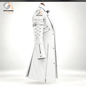 HEMA |   Veste longue en coton pour homme, style punk blanc, fermeture éclair, col zippé, coupe ajustée, imperméable, respirante, écologique, vintage - Product Image 3