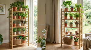 Eco-Friendly Natural Bamboo Modern Multifunctional Floor Type Non-Folding Flower <b>Shoe</b> Rack Plant Stand for Kitchen Home - Product Image 6