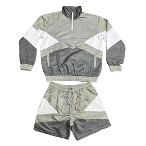 Unisex Color Blocking Tracksuit Set <b>Half</b>-<b>Zip</b> <b>Jacket</b> Drawstring Shorts Breathable Lightweight Nylon Casual Style Regular Fit - Product Image 1