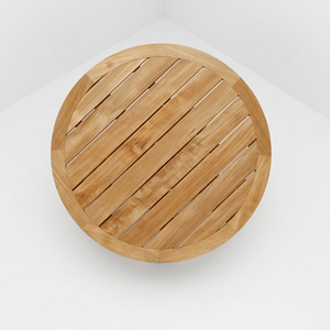 Mesa de Centro Redonda de Madera Sólida, Moderna y Minimalista, con Tablero de Listones, Base en X, Perfil Bajo, para Sala de Estar, Acabado Natural - Product Image 1