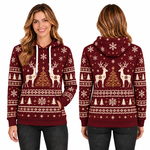 Women's Christmas Customized Fleece Windproof Streetwear Hooded Sweatshirt Full Sleeve Knitted Winter Pullover Pockets Blue - Product Image 6