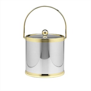Black Metal Ice <b>Bucket</b> <b>with</b> Gold <b>Lid</b> and Handle Modern Insulated Round Beverage Cooler Tub - Product Image 2