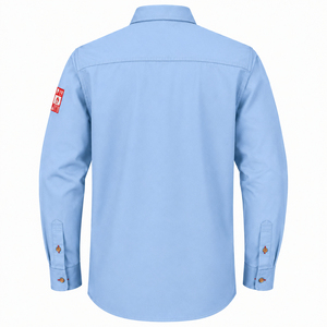 เสื้อเชิ้ตทำงานผู้ชายสีฟ้าอ่อน ทนไฟ แขนยาว ผ้าฝ้าย พร้อมกระเป๋าหน้าอก ป้าย FR แบรนด์สั่งทำ พิมพ์ลายสกรีน - Product Image 3