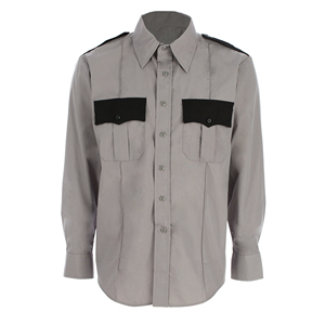 Camisa de Trabajo de Algodón Gris para Hombre, Manga Larga, con Bolsillos en el Pecho y Detalles Negros, Estilo Uniforme Cómodo - Product Image 1
