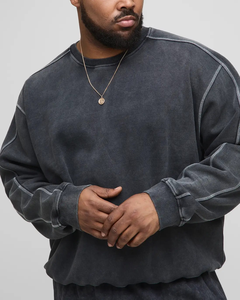 Winter Street Wear Oversized Fleece Thick 100% Cotton 380 GSM Oversized Boxy Fit Crew Neck Acid Washed Men's <b>Sweatshirt</b> OEM Made - Product Image 5