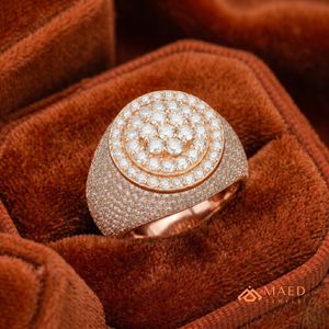Anillo de Moissanita con Incrustaciones, Chapado en Oro Rosa, Diseño Redondo, Anillo Elegante para Hombre y Mujer, Estilo Americano - Product Image 2