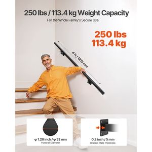 Corrimano per Scale in Alluminio Zincato Nero da 4 Piedi, Montaggio a Parete, Diametro Tubo 1,26 Pollici per Uso Interno ed Esterno - Product Image 3