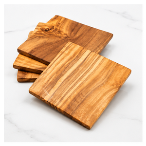 Handcrafted Premium Olive Wood Coasters Set Natural Grain Square Luxury Customizable Home Hotel Restaurant Drink Tableware - Product Image 1