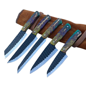 Latest Cooking Stainless Steel Professional <b>Kitchen</b> <b>Knife</b> Set,Hand Forge Butcher Cleaver <b>Knives</b> With Resin Handle (Leather Case) - Product Image 2