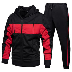 Ensemble de survêtement pour homme, noir et rouge, à capuche, avec fermeture éclair sur le sweat-shirt, poches latérales, pantalon à cordon de serrage, vêtements d'automne - Product Image 6