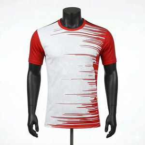 Camiseta de Manga Corta con Cuello Redondo y Rayas Blancas y Rojas para Hombre, de Secado Rápido, Tejida, Deportiva, Corte Regular - Product Image 1