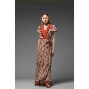 ชุดเดรสแม็กซี่พิมพ์ลายดอกไม้สำหรับผู้หญิง คอวี แขนสั้น สไตล์โบโฮ ชุดเดรสยาวสำหรับฤดูร้อน พร้อมสายผูกเอว - Product Image 5