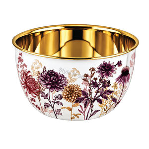 Floral Stainless Steel Mixing <b>Bowl</b> Double Wall Food Prep <b>Bowl</b> Round Kitchen Serving <b>Bowl</b> <b>With</b> <b>Lid</b> - Product Image 3