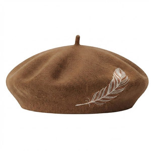 Soft Merino Wool <b>Beret</b> Hat French Inspired Felt Hat with Decorative Embroidery for Everyday Casual Outfits - Product Image 1