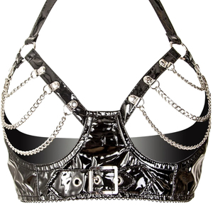 Soutien-gorge noir sexy pour femme avec chaînes, sans armatures, dos croisé, couleur unie, lavage à la main uniquement - Product Image 3