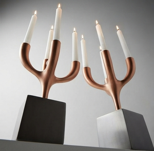 Candélabre en métal en forme de branche de cerf, base carrée, porte-bougie en cuivre, décoration d'intérieur - Product Image 4