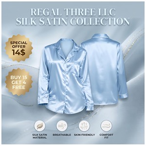 Chemise en satin de soie pour homme Regal Three LLC, manches courtes, col rabattu, boutonnée, coupe confortable, vêtement de nuit, haut boutonné - Product Image 1
