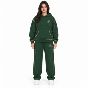 MANGOES FASHION Survêtement Homme Vert à Capuche en Coton Lourd 100% Coton, Couleur Unie, Coupe Droite, Décontracté, Manches Longues, Sweat-shirt et Pantalon - Product Image 3