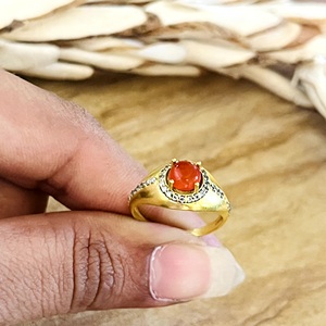 Bague Bohème en Cornaline Très Demandée, Anneaux Vintage en Laiton pour Femme, Bijoux Solitaires Halo Plaqué Or 18 carats pour Vente en Gros/OEM/ODM - Product Image 2