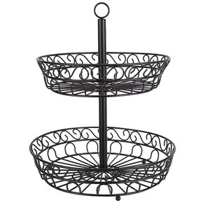 Panier à fruits en métal noir à 2 niveaux, support décoratif en fil métallique, organisateur de comptoir, panier de rangement rustique pour fruits et légumes de cuisine - Product Image 1