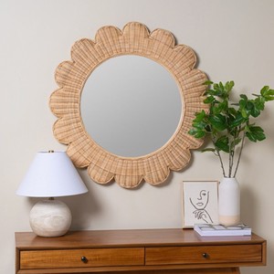 Miroirs décoratifs mignons pour chambre et salle de bain, pièces d'appoint en rotin naturel tressé à la main avec bord festonné - Product Image 5