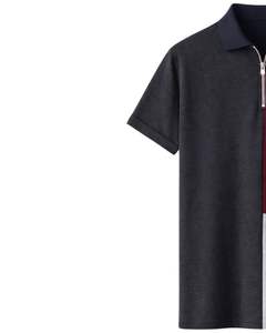 ผู้ผลิตเสื้อโปโลชายแบบซิปครึ่งตัว สีดำชาร์โคล สีเบอร์กันดี สีเทา คอปกสีตัดต่อ แขนสั้น เสื้อลำลอง รับผลิตตามสั่ง OEM - Product Image 2