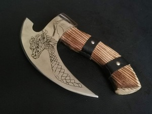 Engraved Hand-Forged Viking <b>Axe</b> | D2 Steel 9" Blade, 8" Olive Wood <b>Handle</b> & Leather Sheath | Custom Gift for Him - Product Image 5