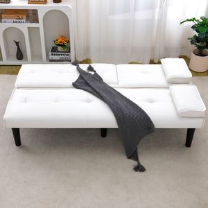 Divano Letto Multifunzionale in PVC Bianco da 67 Pollici con Portabicchieri Pieghevole, Estremamente Pratico per Trasformare in un Spazio Confortevole - Product Image 3