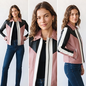 Chaqueta de cuero genuino para mujer, estilo motociclista, con cremallera, cuello vuelto, manga larga, corte ajustado, prenda exterior de moda. - Product Image 5